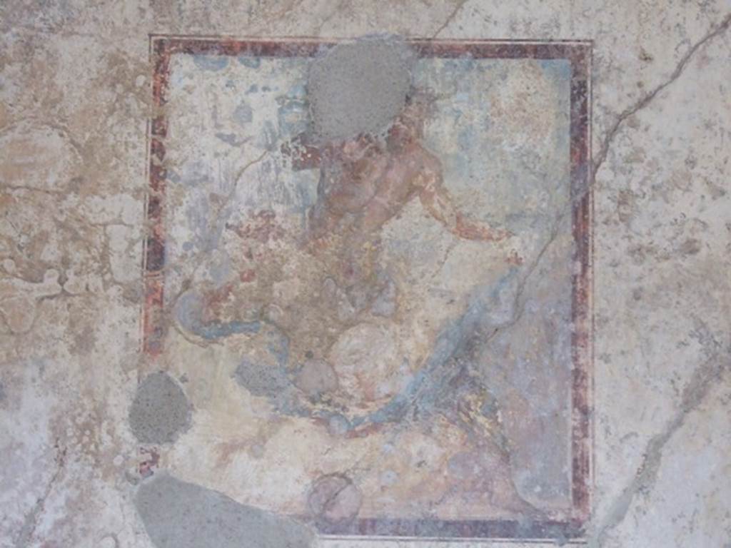 IX.3.5 Pompeii. March 2009. Room 4, remains of wall painting of Satyr and Bacchante, in centre of north wall. See Engelmann, W., 1929. New Guide to Pompeii: Second Edition. Engelmann. (p.121).