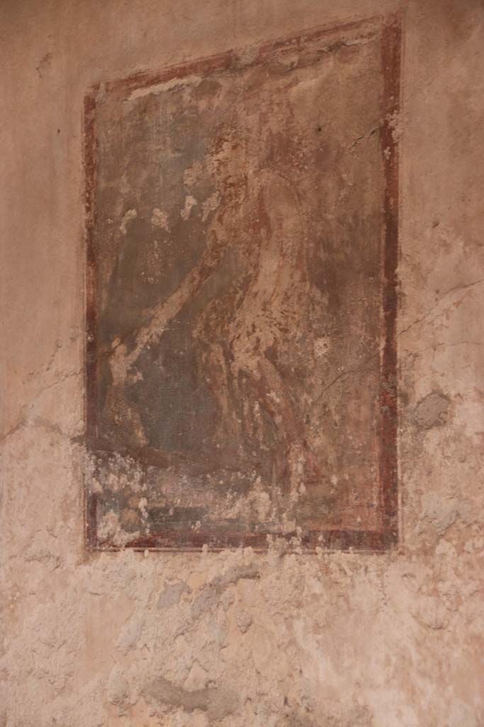 IX.3.5 Pompeii. October 2020.
Room 5, central panel on east wall with painting of Polyphemus receiving Galatea’s letter.
Photo courtesy of Klaus Heese.