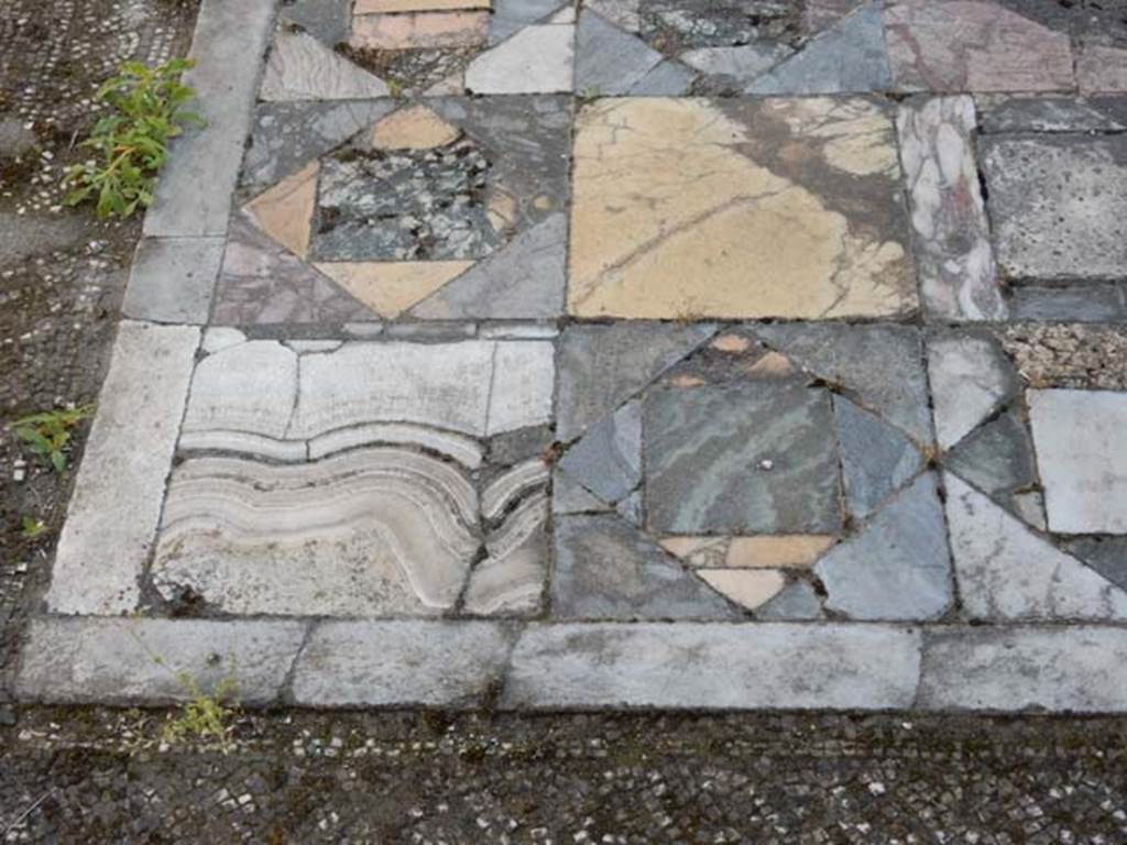 IX.3.5 Pompeii. May 2015. Room 12, detail of opus sectile in polychrome marble, in centre of tablinum floor. Photo courtesy of Buzz Ferebee.