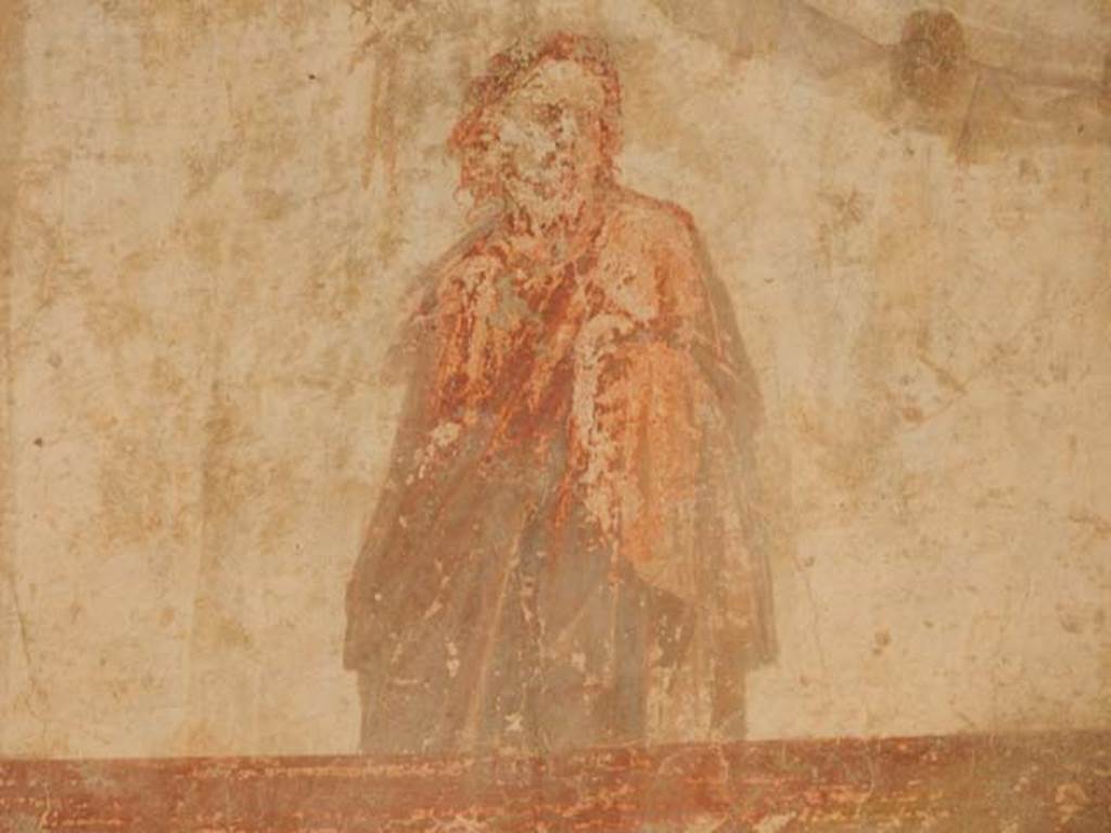 IX.3.5 Pompeii. May 2015. Room 13, detail of figure at upper east end of south wall. 
Photo courtesy of Buzz Ferebee.
