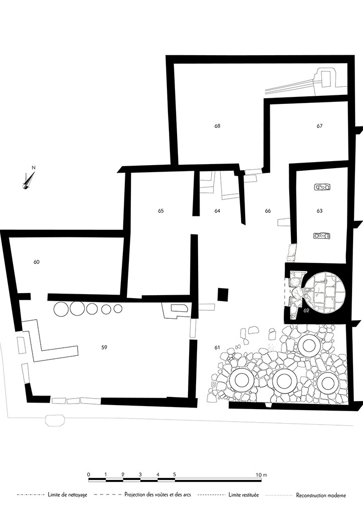 Fig. 64  Pompi, boulangerie IX 3, 10-12  Relev de lensemble de la boulangerie.
chelle : 1/100.
Relev / dessin : M. Holappa (EPUH) / F. Fouriaux / A. Delvigne-Ryrko / A. Branger / S. Mencarelli  EFR.
