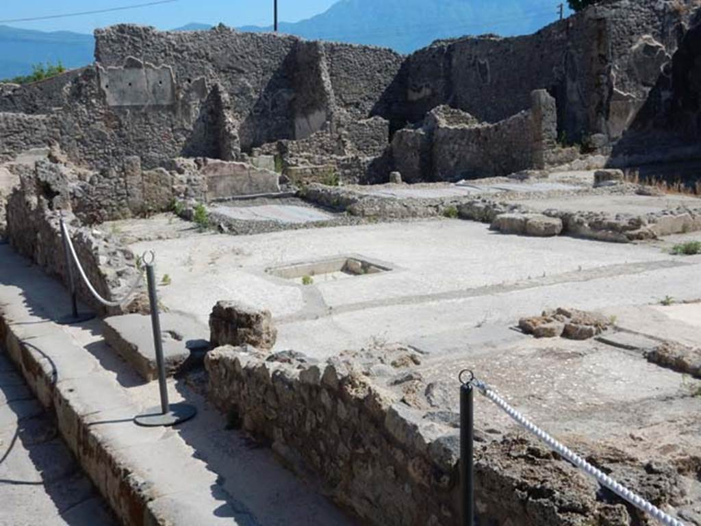 IX.3.21 Pompeii, on left rear, and IX.3.22, on right. May 2017. Looking south-west across newly “cleaned” site, from Vicolo di Tesmo. Photo courtesy of Buzz Ferebee.