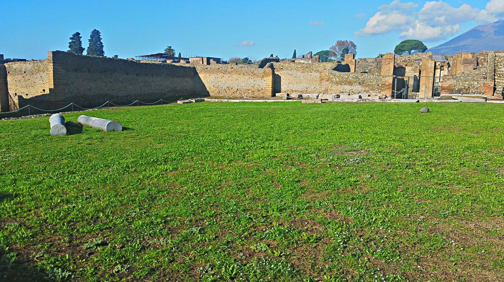 IX.4.18 Pompeii. December 2019.
Palaestra “d”, looking north-west, with entrance at IX.4.5, on left, and IX.4.18, on right. Photo courtesy of Giuseppe Ciaramella.