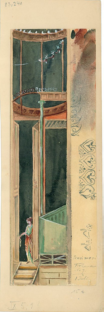 IX.5.6 Pompeii. Room 10, detail from painted east wall of tablinum, south side of central painting.
(written on painting, “Scavi Nuovi. Fortuna No. 9”.)
DAIR 83.241. Photo © Deutsches Archäologisches Institut, Abteilung Rom, Arkiv.