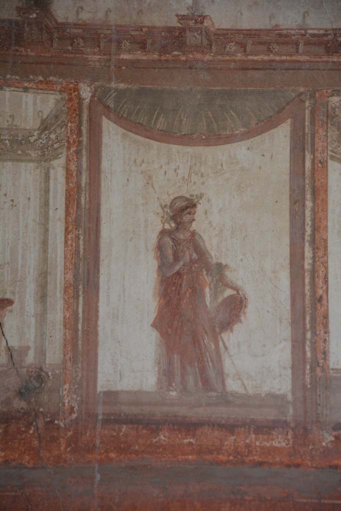IX.5.6 Pompeii. May 2017. Room i, detail of painted figure in centre of upper south wall on east side.
Foto Christian Beck, ERC Grant 681269 DÉCOR.