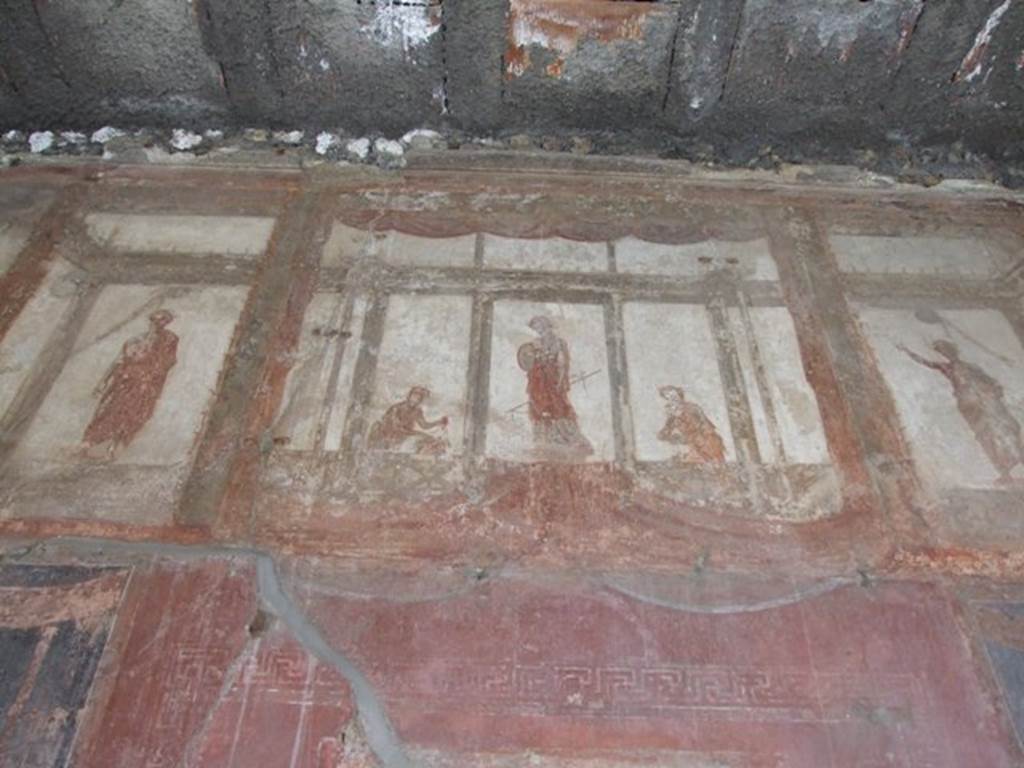 IX.5.6 Pompeii. December 2007. Room 10, west wall of tablinum. Wall painting of figures or gods at high level.