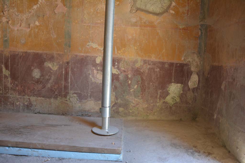 IX.5.6 Pompeii. May 2017. Room h, looking towards north wall at east end.
Foto Christian Beck, ERC Grant 681269 DÉCOR.
The purple zoccolo shows, in the long side panels, plants with wide fleshy leaves and in the central compartment a plate.