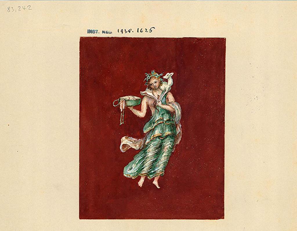 IX.5.11 Pompeii. Atrium, west side, copy of a painting of Spring with basket in right hand and lamb on shoulders.
DAIR 83.242. Photo © Deutsches Archäologisches Institut, Abteilung Rom, Arkiv.
See http://arachne.uni-koeln.de/item/marbilder/5343142