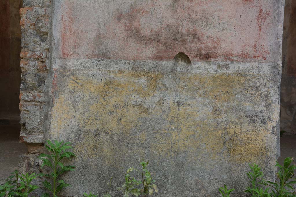 IX.5.11 Pompeii. May 2017. Room b, detail of yellow painted zoccolo on lower wall between room f, and west ala e.
Foto Christian Beck, ERC Grant 681269 DÉCOR.