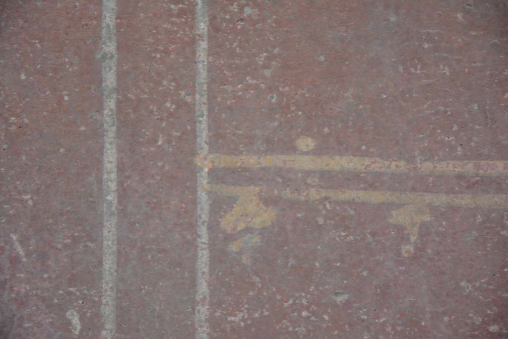 IX.5.11 Pompeii. May 2017. Room g, detail of painted decoration on red zoccolo on lower north wall.
Foto Christian Beck, ERC Grant 681269 DCOR.
