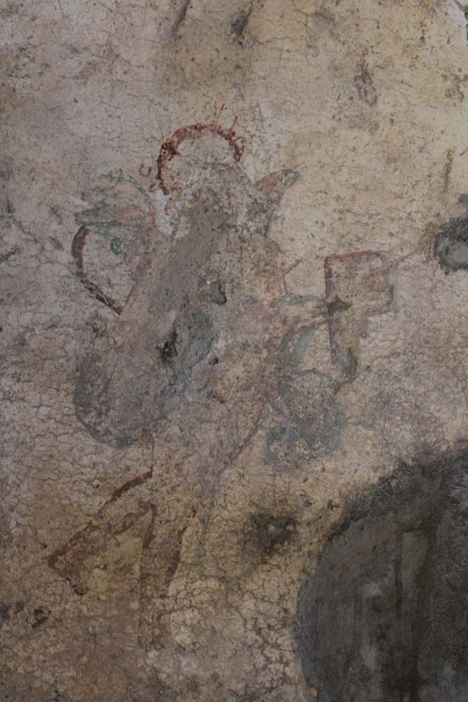 IX.5.16 Pompeii. May 2019. Room f’, detail of flying cupid from south end of west wall.
Foto Christian Beck, ERC Grant 681269 DÉCOR.