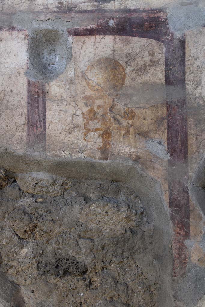IX.5.16 Pompeii. May 2019.
Room f’, detail of top of painted candelabra on north side of central painting on west wall.
Foto Christian Beck, ERC Grant 681269 DÉCOR.