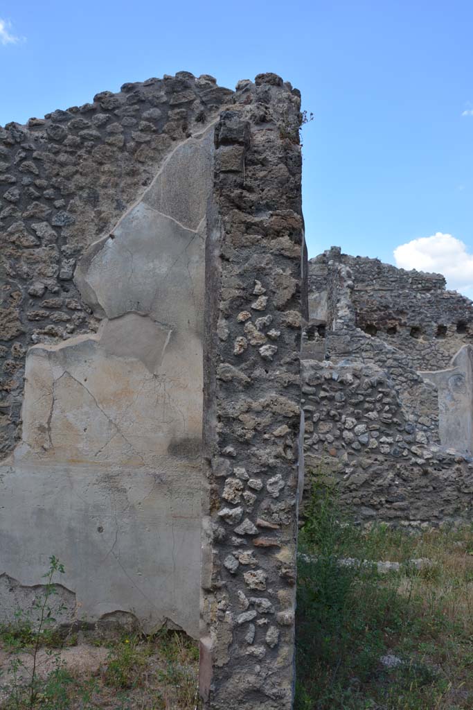 IX.5.18 Pompeii. May 2017. Room “f”, detail of pilaster at east end of north wall
Foto Christian Beck, ERC Grant 681269 DÉCOR.
