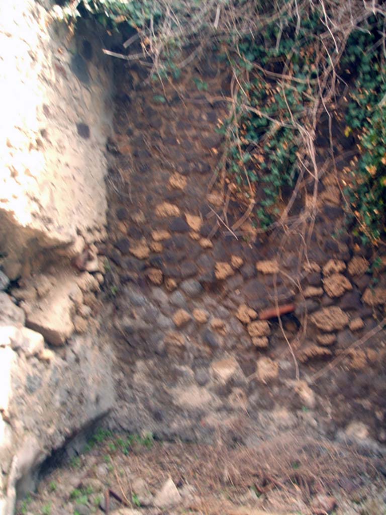 IX.6.5 Pompeii. May 2005. Small room “e” in north-west corner of peristyle.
According to Mau, room “e” had a simple decoration of white walls divided into panels by red and black lines.
See Mau in Bullettino dell’Instituto di Corrispondenza Archeologica (DAIR), 1880, (p.230)
