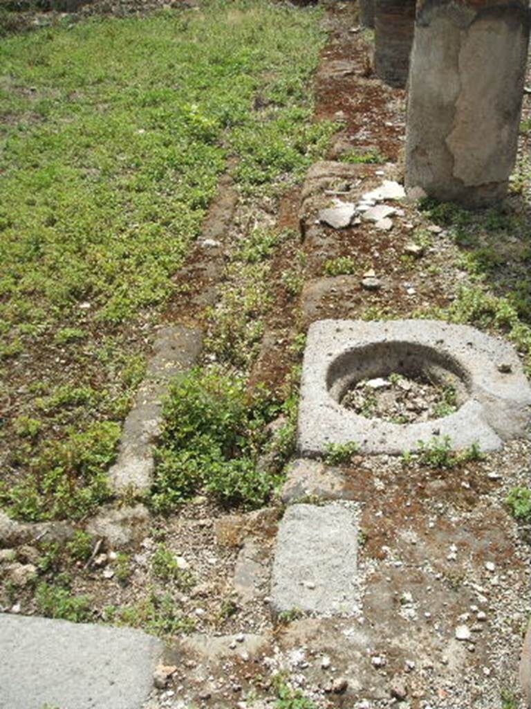 IX.6.5 Pompeii. May 2005. Cistern mouth in north-west corner of peristyle, looking south.
