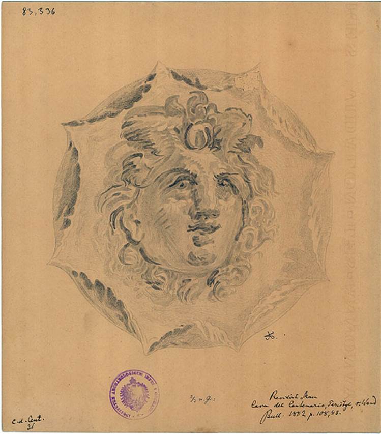 IX.8.6 Pompeii. Drawing of head of Zephyrus, the west wind, from peristyle.
See BdI, 1882, p. 108, no.83.
DAIR 83.336. Photo  Deutsches Archologisches Institut, Abteilung Rom, Arkiv.
See http://arachne.uni-koeln.de/item/marbilderbestand/236080
