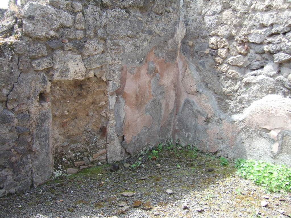 IX.9.6 Pompeii. May 2006. South-west corner of tablinum, with remains of “rustic” plaster.