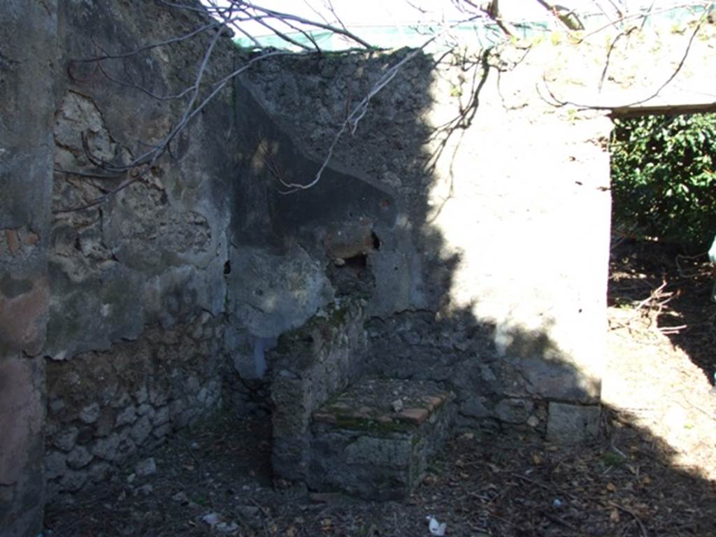 IX.9.11 Pompeii. March 2009. Room 1, north-east corner of atrium.
Site of latrine and kitchen (walls now fallen).