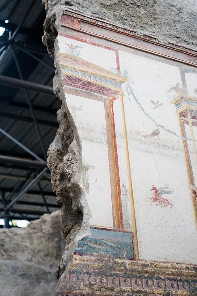 IX.12.A/IX.12.9 Pompeii. July 2024. 
Room 18, centre of upper north wall. Photo courtesy of Johannes Eber.
