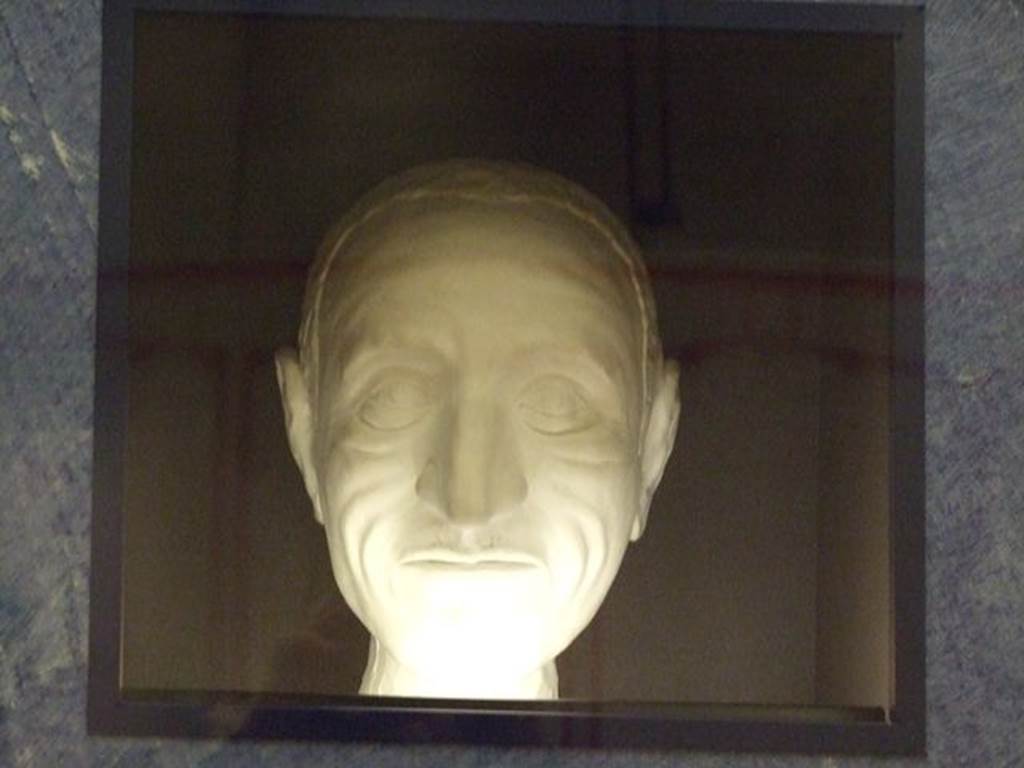 IX.13.3 Pompeii.  Reconstruction of a face of an inhabitant of the house. Photographed at “A Day in Pompeii” exhibition at Melbourne Museum.  September 2009.
