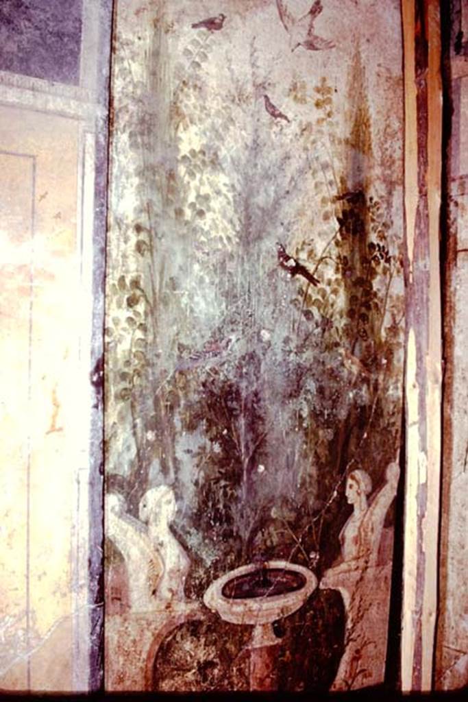 IX.13.1-3 Pompeii, 1978. Room 12, garden painting in north-west corner. Photo by Stanley A. Jashemski.
Source: The Wilhelmina and Stanley A. Jashemski archive in the University of Maryland Library, Special Collections (See collection page) and made available under the Creative Commons Attribution-Non Commercial License v.4. See Licence and use details. J78f0543