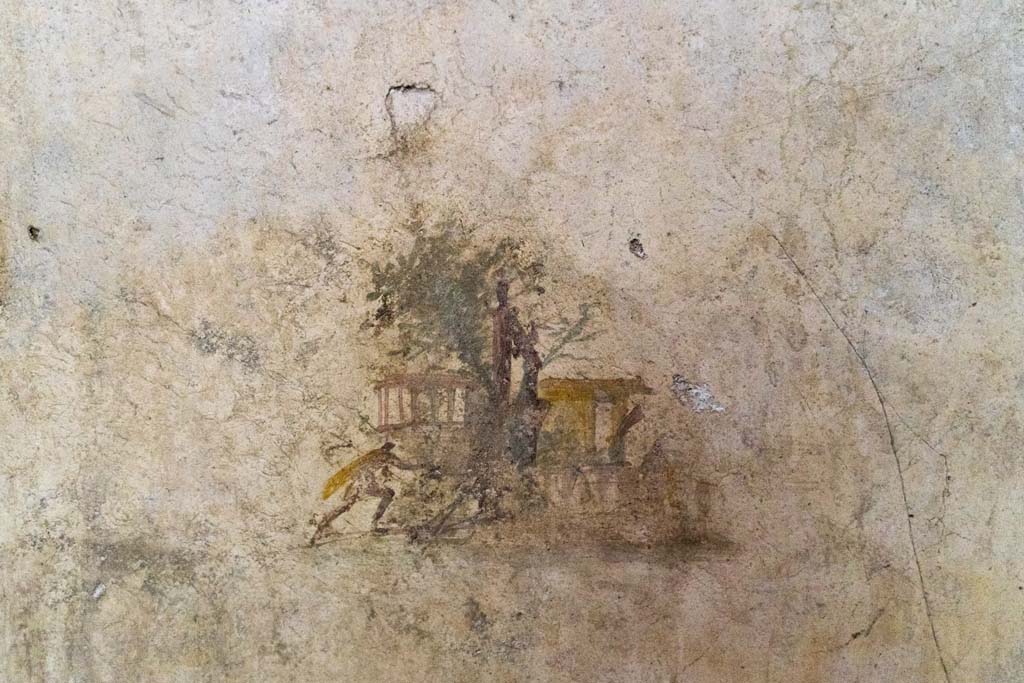 IX.13.1-3 Pompeii. October 2021.
Room 12, detail of painting from panel on east side of north wall. Photo courtesy of Johannes Eber.