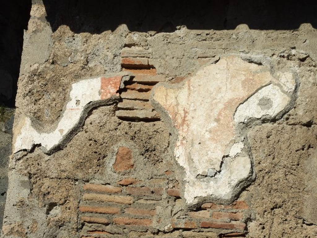 IX.13.4 Pompeii. May 2005. Remains of painted plaster between IX.13.4 and IX.13.5, see IX.13.5