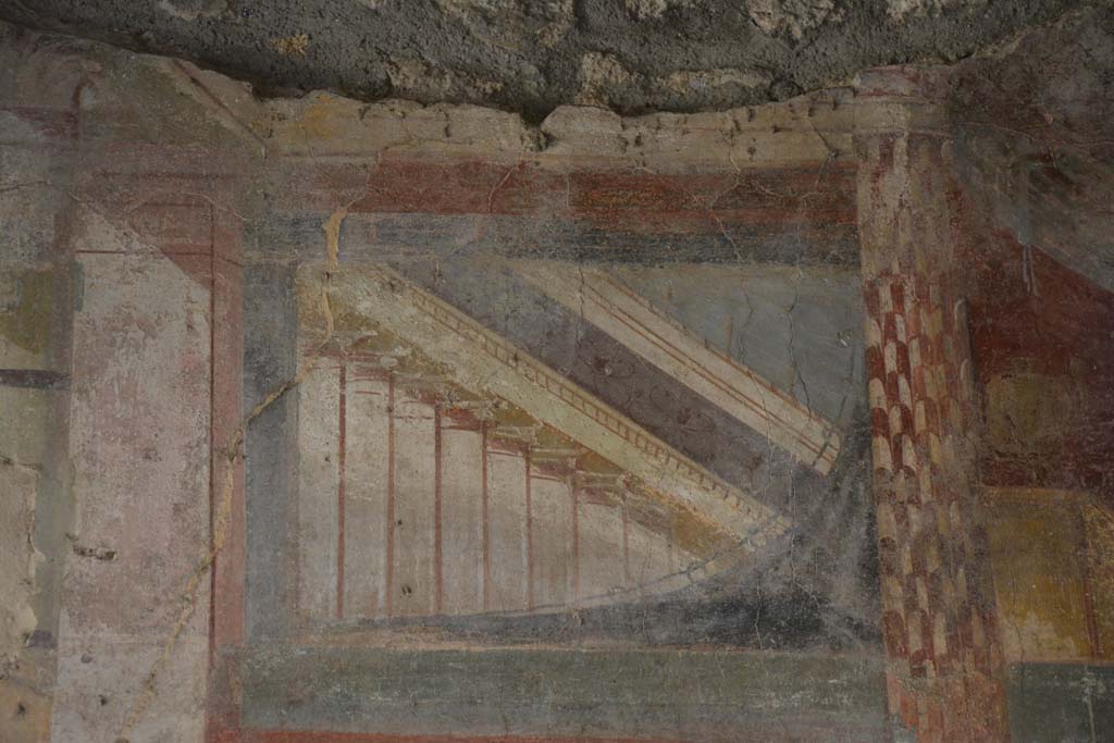 IX.14.4 Pompeii. September 2019. Room 3, detail from upper centre of east wall.
Foto Annette Haug, ERC Grant 681269 DÉCOR.
