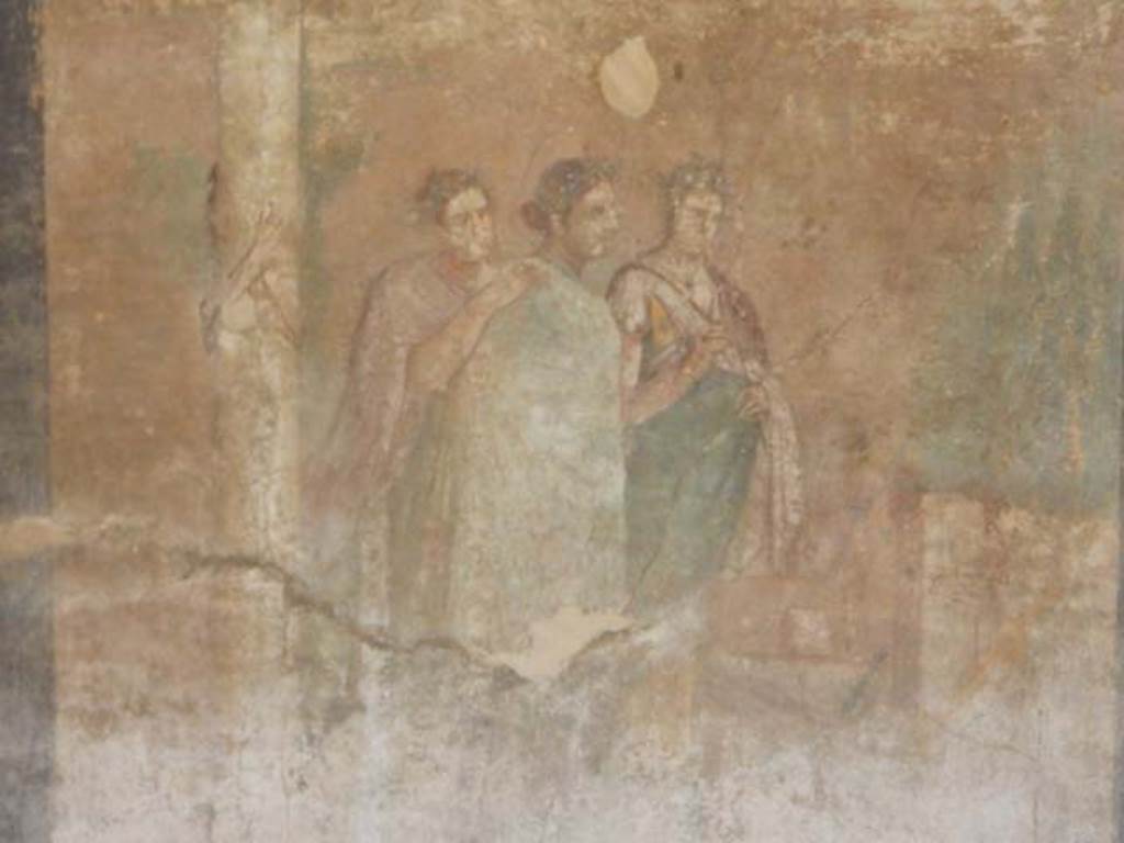 IX.14.4 Pompeii. May 2017. Room 3, detail of central painting on south wall. Photo courtesy of Buzz Ferebee.