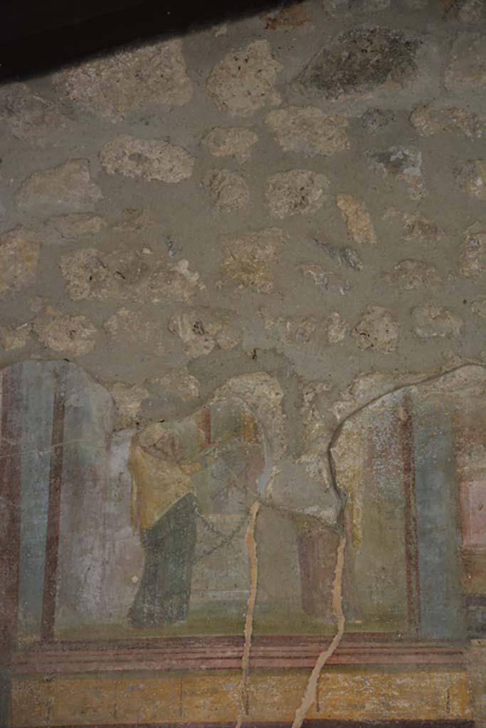 IX.14.4 Pompeii. September 2019. 
Room 3, detail of painted figures on upper south wall at east end.
Foto Annette Haug, ERC Grant 681269 DÉCOR.
