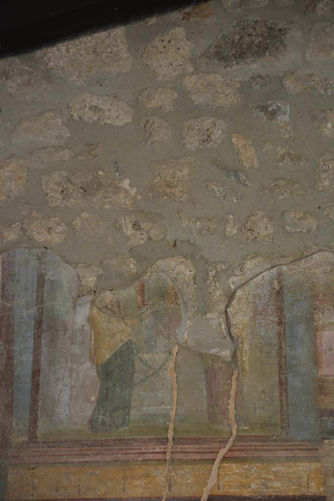 IX.14.4 Pompeii. September 2019. 
Room 3, detail of painted figures on upper south wall at east end.
Foto Annette Haug, ERC Grant 681269 DÉCOR.
