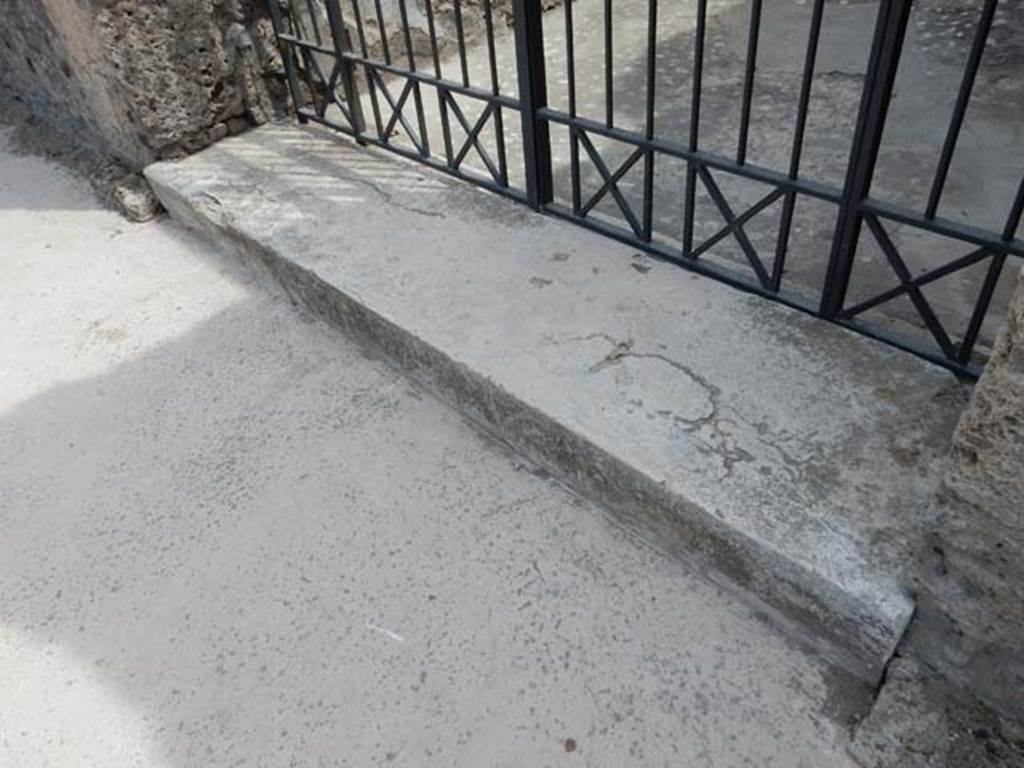 IX.14.4 Pompeii. May2017. Wide travertine threshold/sill to entrance doorway. Photo courtesy of Buzz Ferebee.

