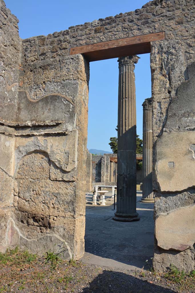 IX.14.4 Pompeii. July 2017. Triclinium 33, south wall with doorway to atrium.
Foto Annette Haug, ERC Grant 681269 DÉCOR.
