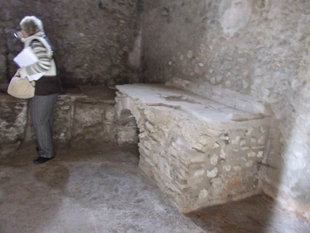 IX.14.4 Pompeii. December 2007. Room 18, hearth or large podium against north wall in spacious kitchen.