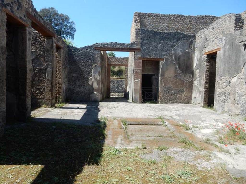 IX.14.4 Pompeii. May 2017. Looking north across impluvium of secondary atrium 27 towards entrance at IX.14.2. Photo courtesy of Buzz Ferebee.