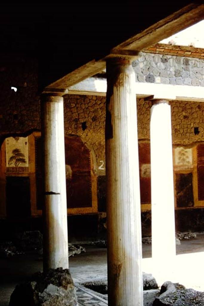 Villa San Marco, Stabiae, 1961. North-east corner at the junction of peristyle 5 and peristyle 20.
Photo by Stanley A. Jashemski.
Source: The Wilhelmina and Stanley A. Jashemski archive in the University of Maryland Library, Special Collections (See collection page) and made available under the Creative Commons Attribution-Non Commercial License v.4. See Licence and use details.
Jmit0127