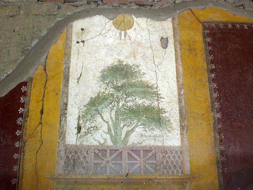 Villa San Marco, Stabiae, July 2010. Room 20, detail of fresco on east wall.
Photo courtesy of Michael Binns.