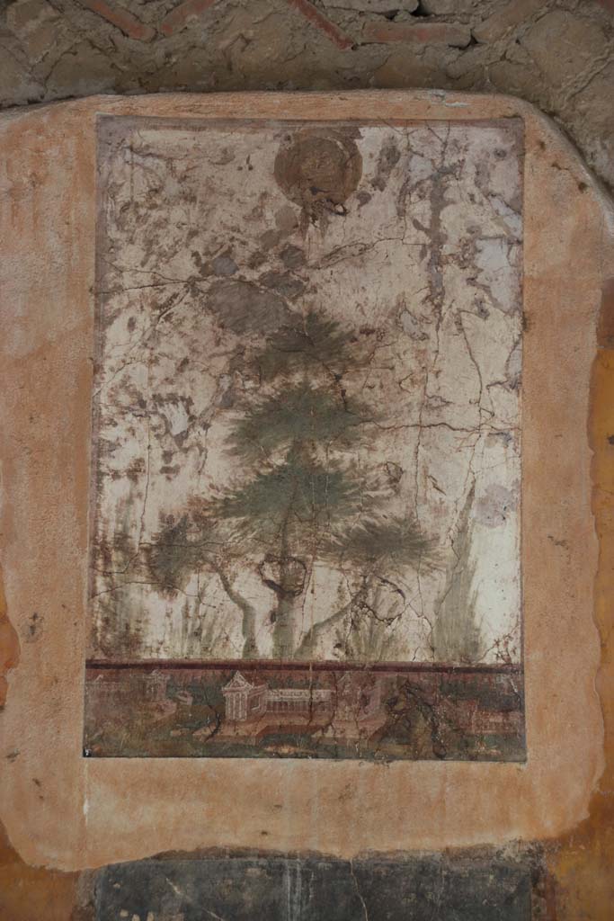 Villa San Marco, Stabiae, September 2019.
Portico 20, east wall of portico, detail of panel. Photo courtesy of Klaus Heese.