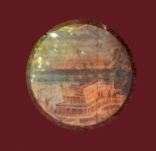 Villa San Marco, Stabiae. Room 20, east wall.
One of the medallions now in Naples Archaeological Museum, part of inventory number 9409.