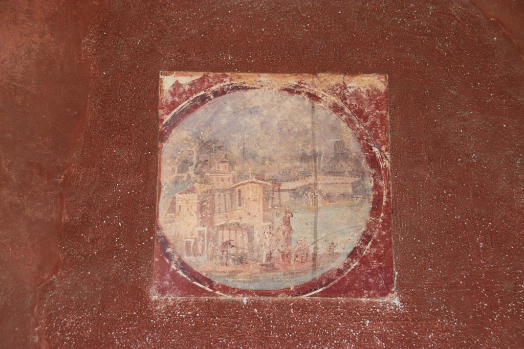 Villa San Marco, October 2022. Room 20, reproduction of medallion from east wall, (to the right of the above painted panel.)
(original now in Naples Archaeological Museum, inventory number 9409C.) Photo courtesy of Klaus Heese.