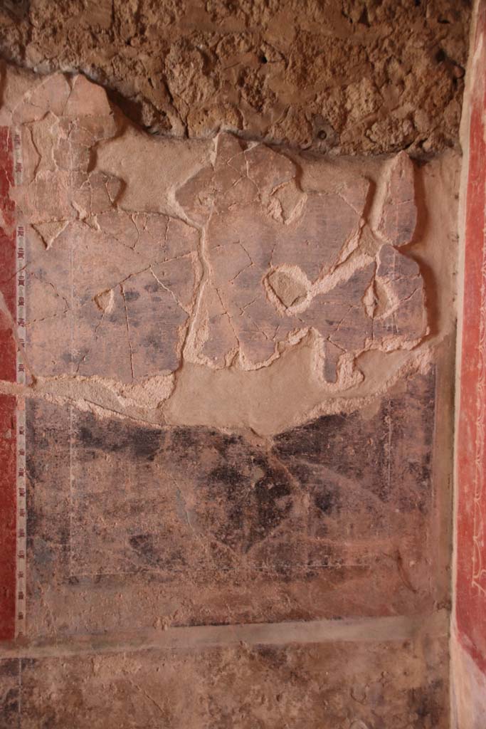 Villa Regina, Boscoreale. September 2021. 
Room IV, detail from panel on west wall in north-west corner of triclinium. 
Photo courtesy of Klaus Heese.
