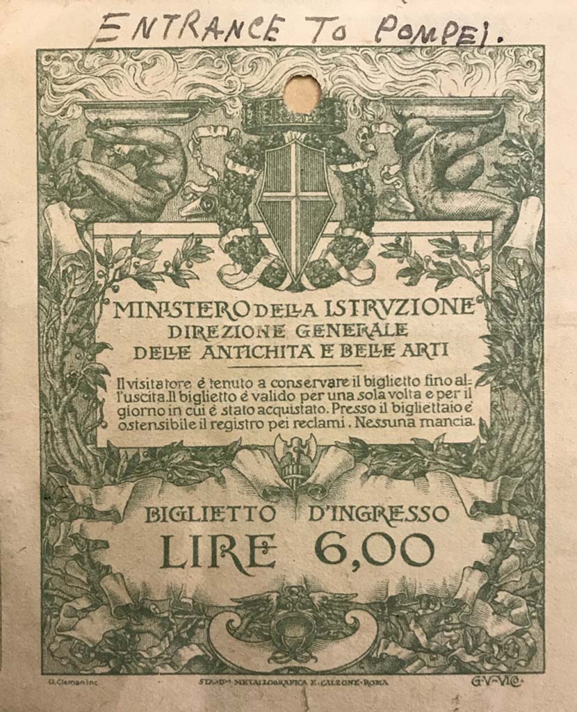 Pompeii ticket dated 2nd February 1924. Photo courtesy of Rick Bauer.