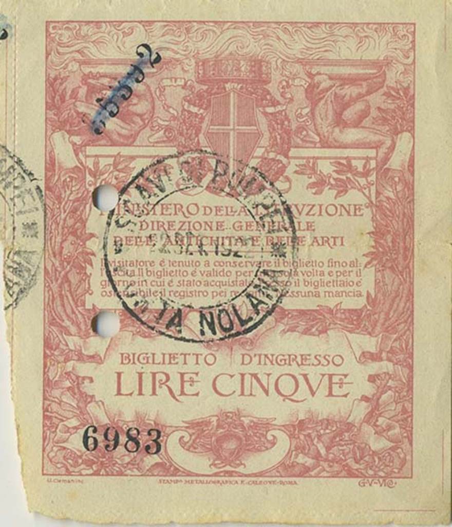 Pompeii, 1920 ticket. Photo courtesy of Rick Bauer.