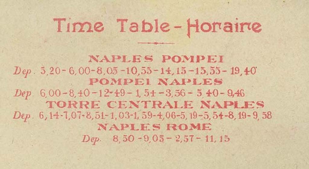 Time-table from the 1900’s. Photo courtesy of Rick Bauer.

