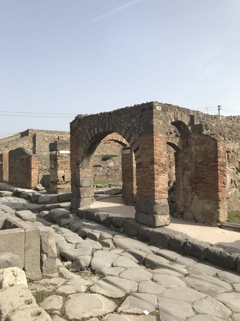 Via Stabiana, Pompeii. April 2019. Looking north-east across Via Stabiana towards IX.2.1.
Photo courtesy of Rick Bauer.