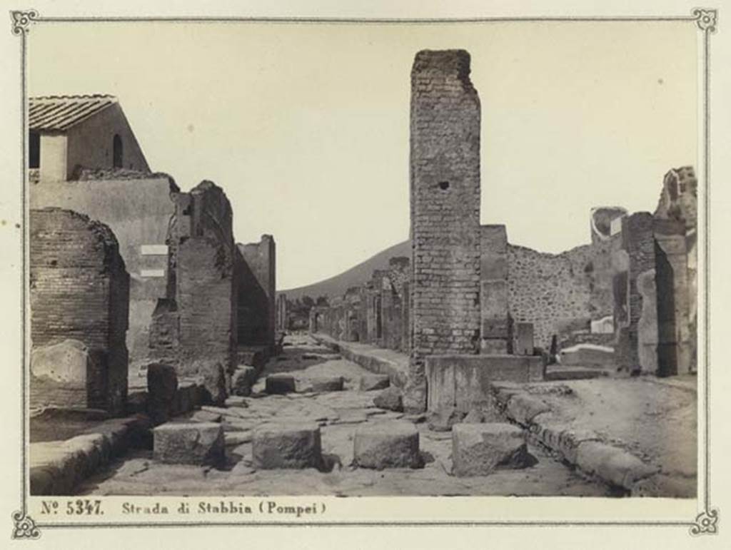 Via Stabiana, Pompeii. Album dated January 1874. Looking north towards Holconius’ crossroads, from between VIII.4 and I.4. Photo courtesy of Rick Bauer.