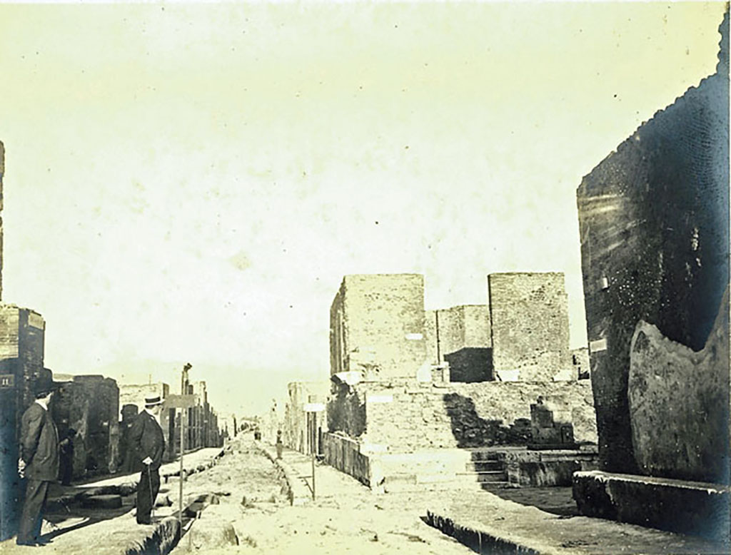 Via della Fortuna on the other, east, side of the crossroads, from Via del Terme. About 1909. Photo courtesy of Rick Bauer.