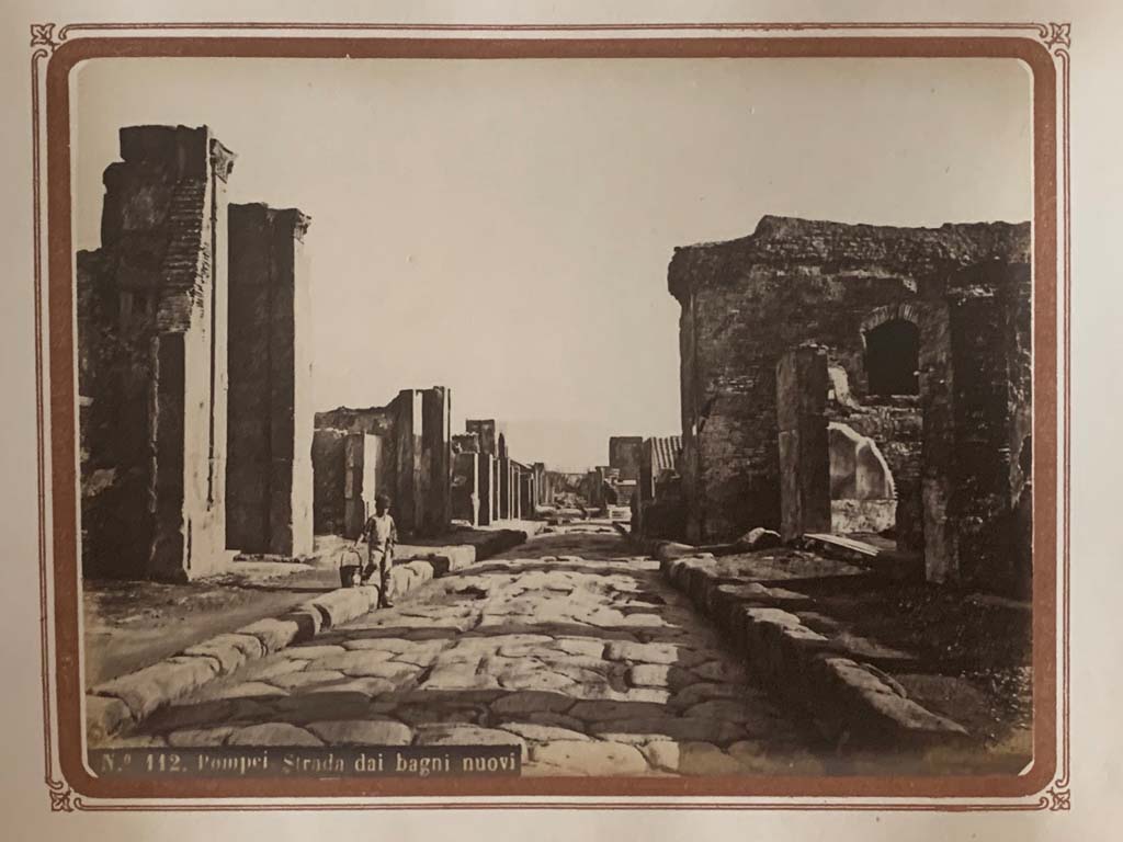 Via delle Terme, Pompeii. From an album by Roberto Rive, dated 1868.
Looking east from near VI.6.1, on left, with VII.6 ion the right. Photo courtesy of Rick Bauer.