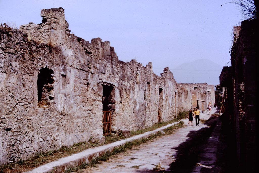 Via di Nocera, west side, Pompeii. 1972. Looking north along I.14 from near I.14.2. Photo by Stanley A. Jashemski. 
Source: The Wilhelmina and Stanley A. Jashemski archive in the University of Maryland Library, Special Collections (See collection page) and made available under the Creative Commons Attribution-Non Commercial License v.4. See Licence and use details.
J72f0392
