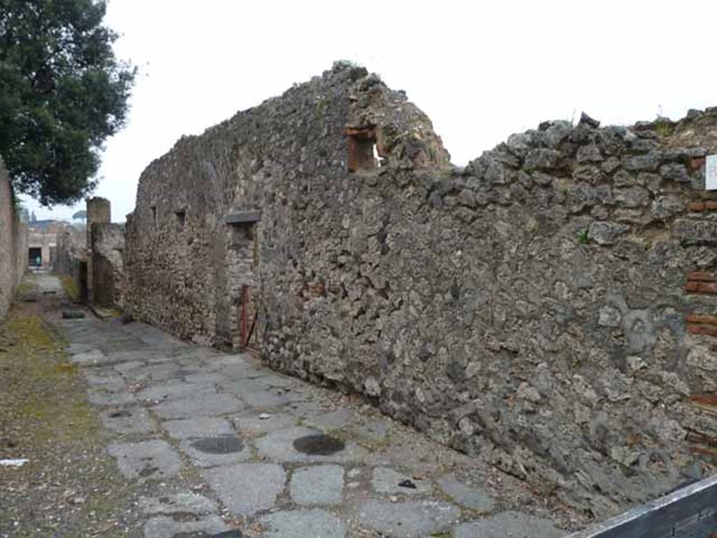 Vicolo dei Dodici Dei, east side, May 2010. Looking north along VIII.6.